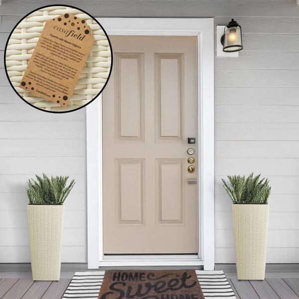Casafield White 11.25 in. x 23 in. Wicker Poly Rattan Decorative