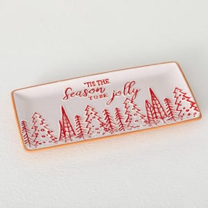 10.25 in. Red and White Ceramic 'tis The Season Christmas Platter