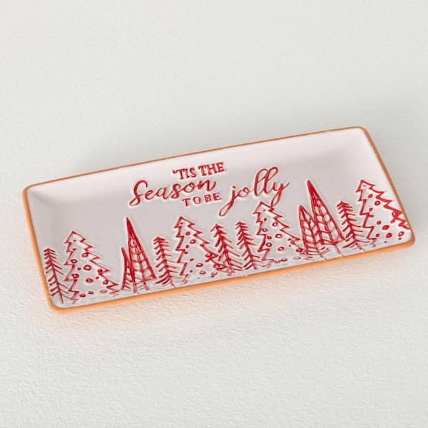 SULLIVANS 10.25 in. Red and White Ceramic 'tis The Season Christmas Platter