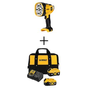 20V Max Lithium-Ion Cordless LED Jobsite Spotlight with 20V Max XR Premium 6.0 Ah and 4.0 Ah Batteries, Charger and Bag