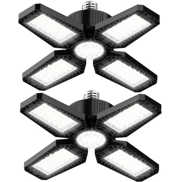 LED Garage Ceiling Light (2-Pack) - 120W 12000LM 6500K Daylight, Screw-in Shop Lighting with 4 Plus 1 Adjustable Panels