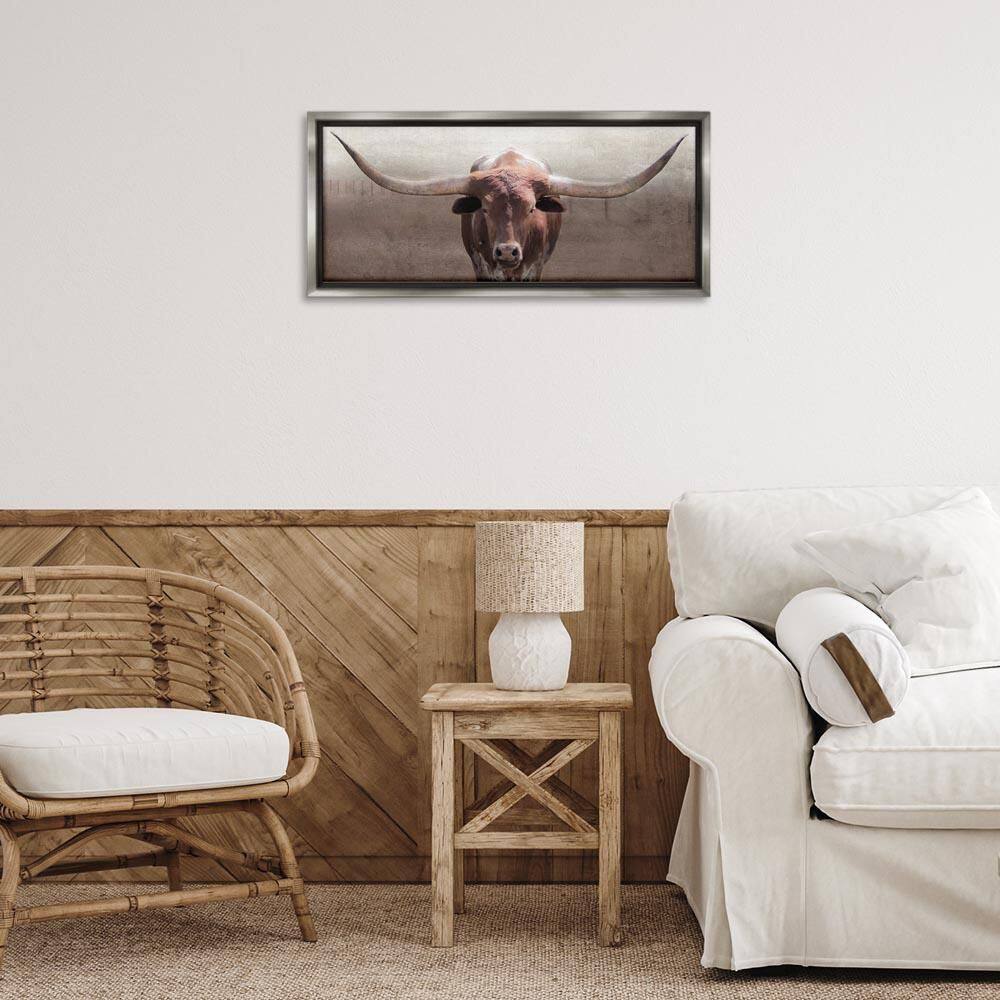 Rustic Western Longhorn by Carol Robinson Gray Floater Frame Animal Graphic Art Print 11 in. x 25 in. price history on PriceWatchPro