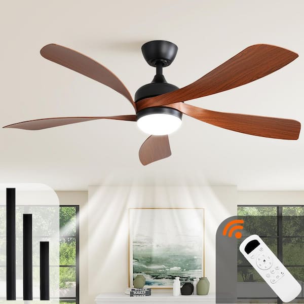 Gloweer 52 in. Brown Ceiling Fan With 3-Color Dimmable 5 ABS Blades Remote Control Reversible DC Motor Brown,Downrod Mount