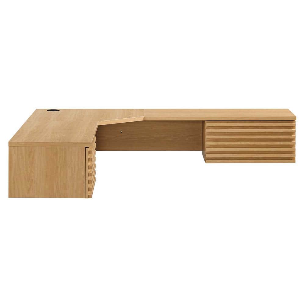Oak Wall Mounted Corner Desk with Drawers
