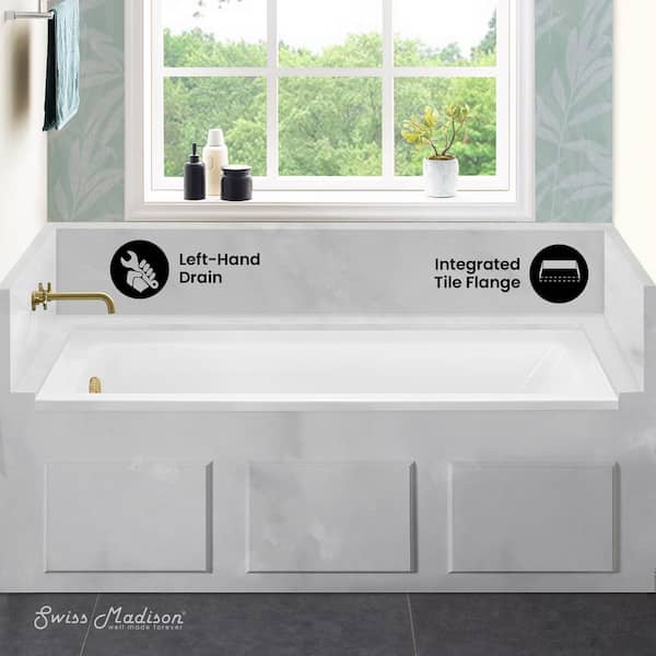 Voltaire 66 x 32 in. Acrylic Left-Hand Drain with Integral Tile Flange Rectangular Drop-in Bathtub in white Voltaire 66 x 32 in. Acrylic Left-Hand Drain with Integral Tile Flange Rectangular Drop-in Bathtub in white