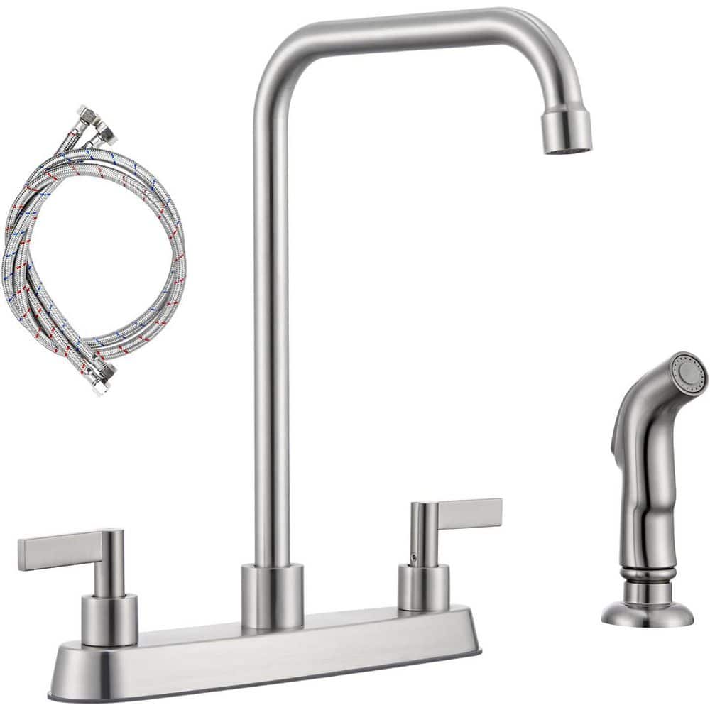 MTTCLE Double Handle Deck Mount Standard Kitchen Faucet, 4-Hole 8