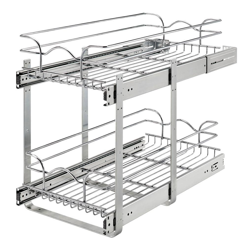 Chrome 2-Tier Wire Basket Pull-Out Shelf Organizer, 12 x 22 Inch