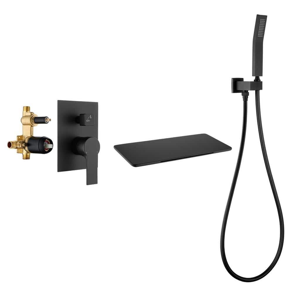 Single-Handle Wall Mount Roman Tub Faucet with Hand Shower in Black -  Satico, SS88027DA