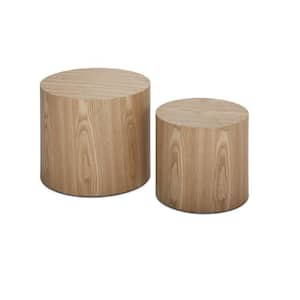18.8 in. x 14.9 in. Oak Round Wood Side Table 2-Pieces