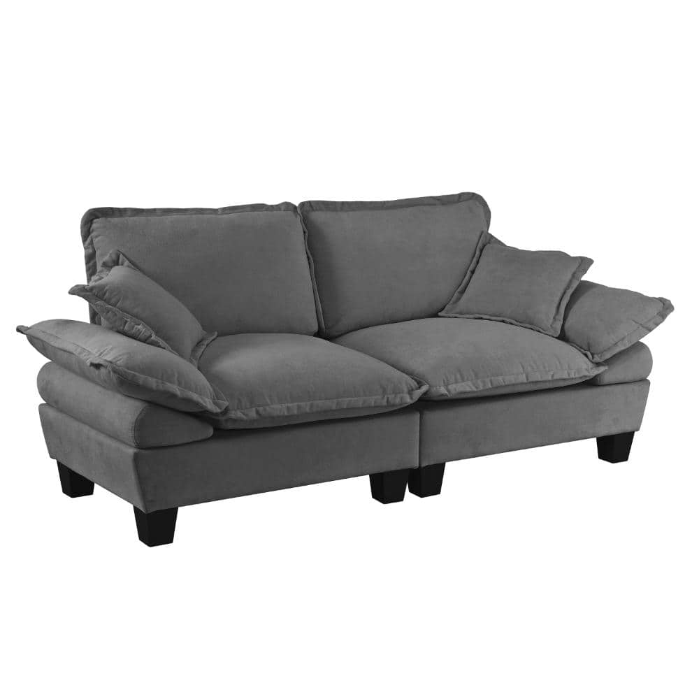 Sailboat Collection 76 in. Curved Arm Chenille Modular 2-Seater Loveseat Sofa with High-Density Foam Cushions in Grey price history on PriceWatchPro