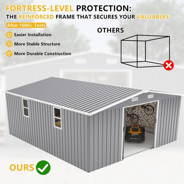 10 ft. W x 12 ft. D Dark Gray Metal Outdoor Wood Shed with 2