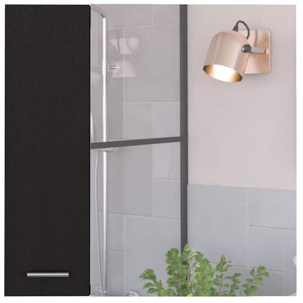 FUNKOL 23.6 in. W x 5.8 in. D x 23.6 in. H Rectangular Double Door Medicine Cabinet with Mirror, Four Interior Shelves, Black