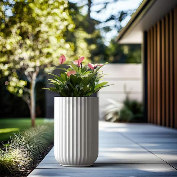 Morrava 14 in. Large Crisp White Concrete Round Planter/Pot with Drainage Holes