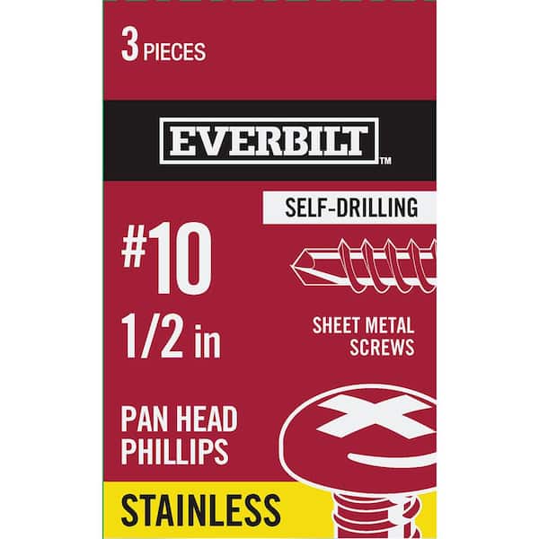 Everbilt #10 1/2 in. Phillips Pan-Head-Self-Drilling Sheet Metal Screwss (3-Pack)
