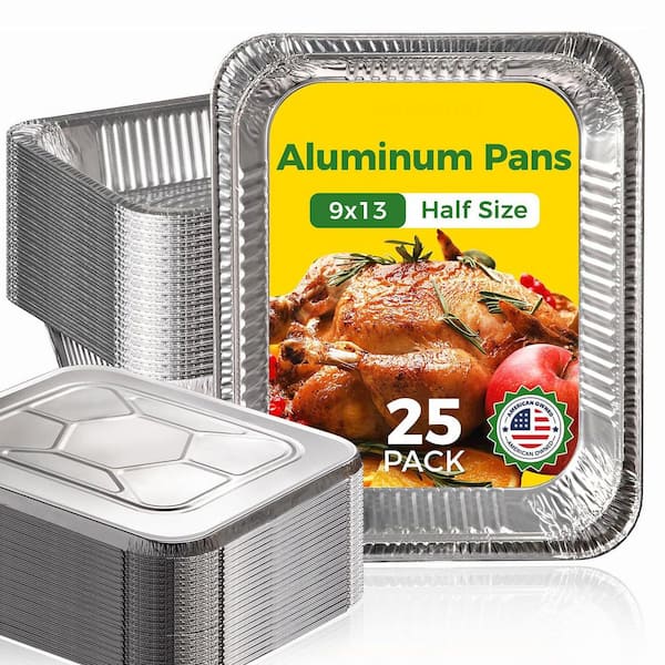 Extra Heavy Duty 25 Pack Aluminum Foil Baking Pans with Lids Silver Oven Safe Recyclable with Lid