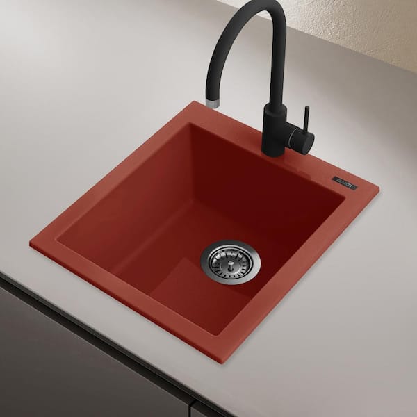 EpiGranite 16 in. Drop-in Single Bowl Bar Sink in Berry Red Granite Quartz Composite