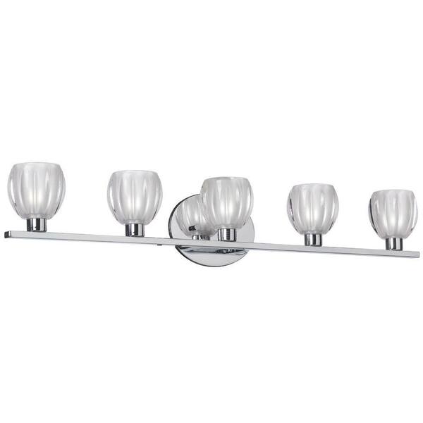 Radionic Hi Tech Nella 5-Light Polished Chrome Vanity Light with Clear Frosted Floral Glass