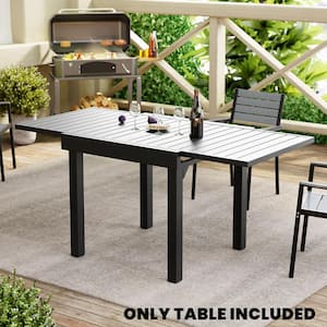 Dark Gray Extendable Rectangular Aluminum Outdoor Patio Dining Table