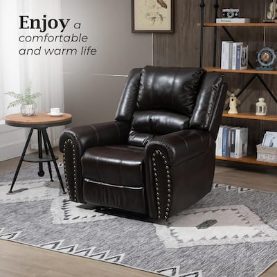 Brown Recliner Chair Faux Leather Oversized Reclining Sofa Heavy Duty and Overstuffed Arms and Back Classic Recliners