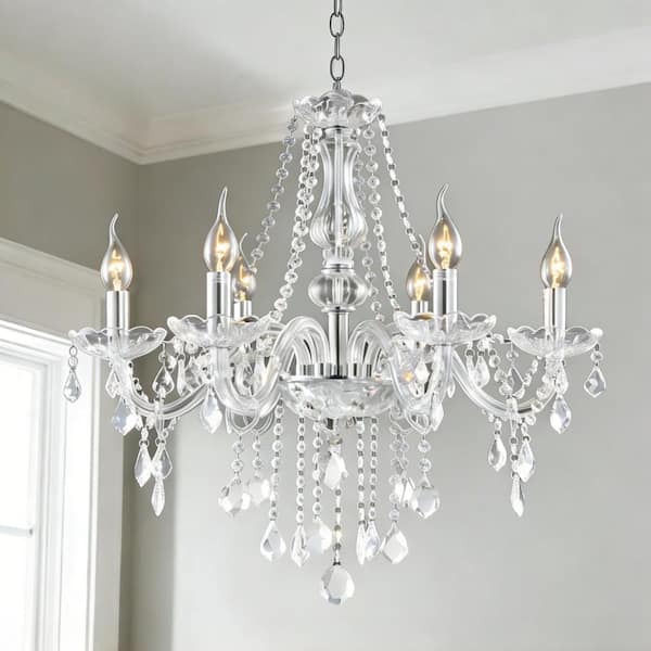 33 in.H x 22 in.W 6 -Light Clear Pendant Lighting Fixture Chandelier with K9 Crystal Dangles