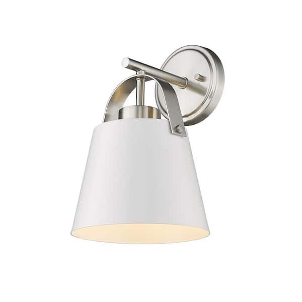 Unbranded Z-Studio 8 in. 1-Light Matte White + Brushed Nickel Wall Sconce-Light with Steel Shade