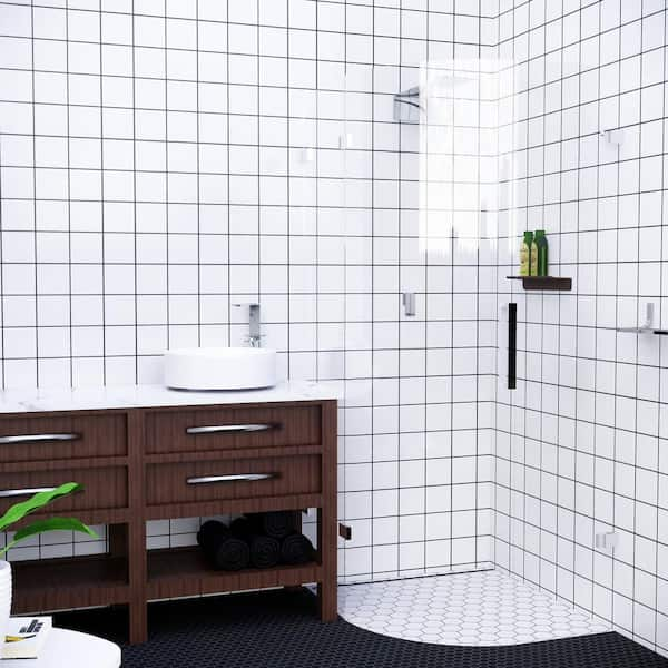 Resultado de imagen de aseo blanco lechada negra  White bathroom tiles,  Tile bathroom, White square tiles