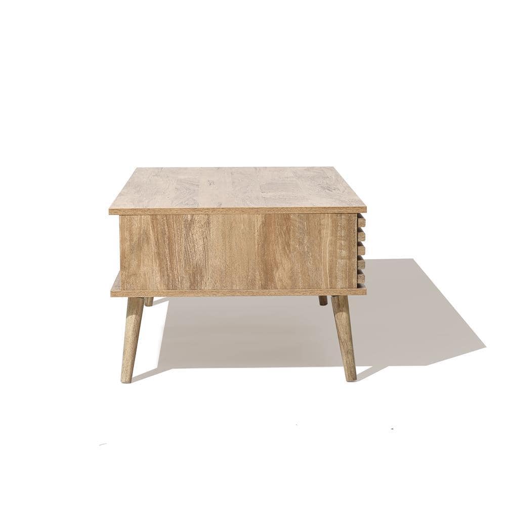 Mid-Century Modern Light Brown Wood Coffee Table with Storage