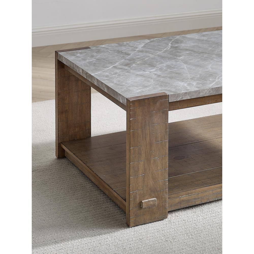 Libby 48" Brown Sintered Stone and Wood Coffee Table with Casters