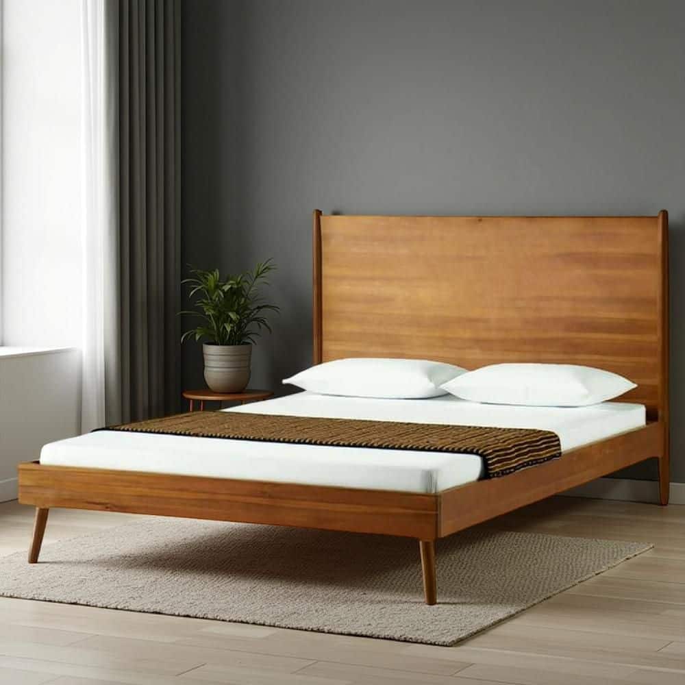 Ozzy Brown Wood Frame Queen Panel Bed with Design Panel Headboard