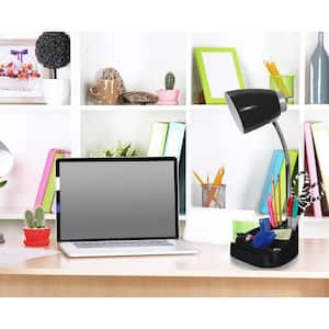18.5 in. Gooseneck Organizer Desk Lamp with iPad Tablet Stand Book Holder and USB port, Black