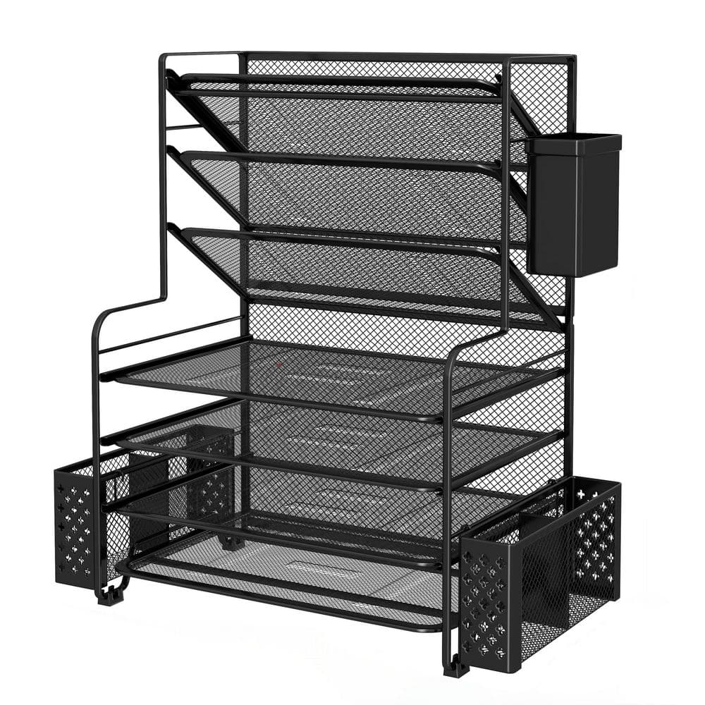 Black 16.75 in. x 8.75 in. x 16.75 in. 7 Tier Metal Desk File Organizer wit