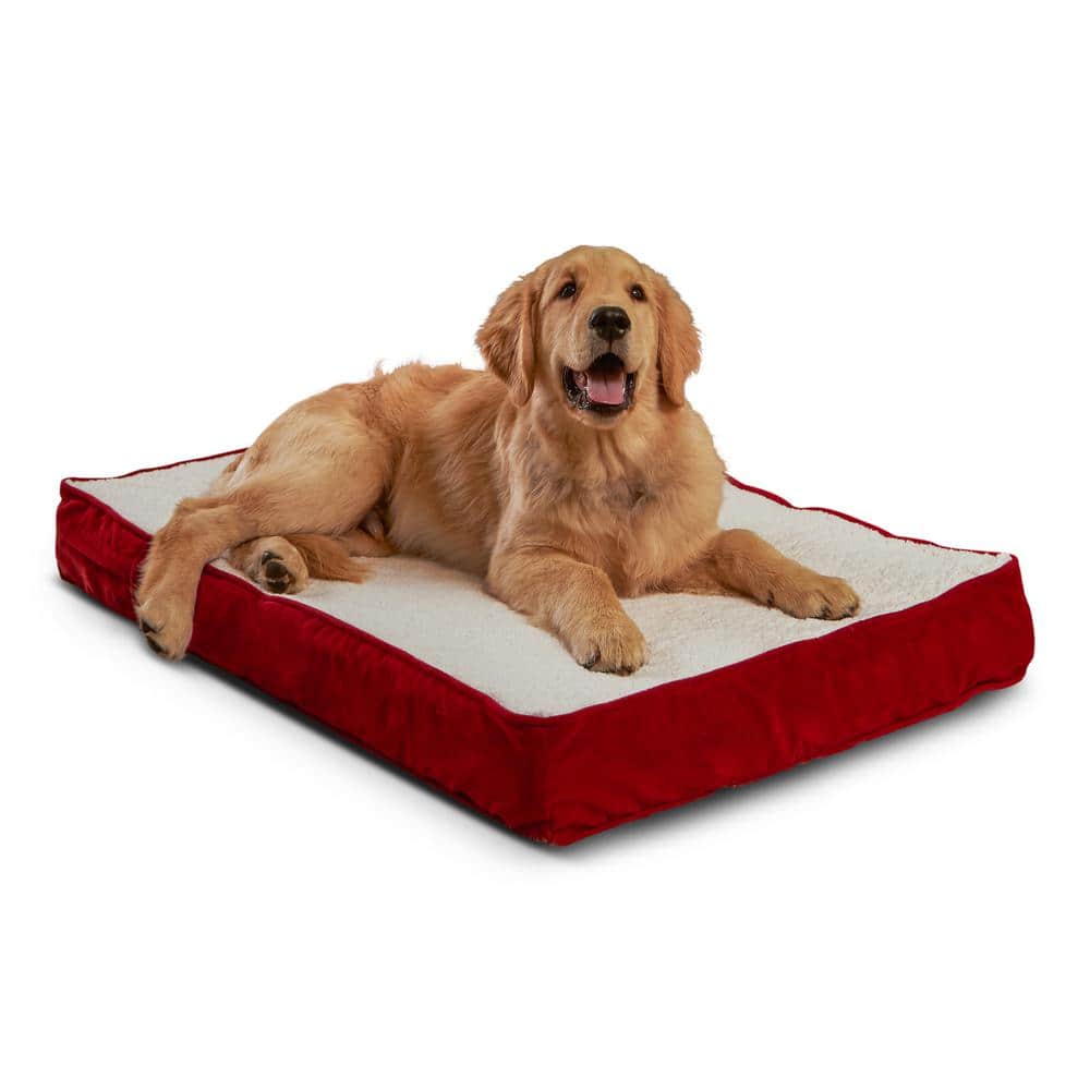 Small Crimson Orthopedic Dog Bed with Sherpa Panel