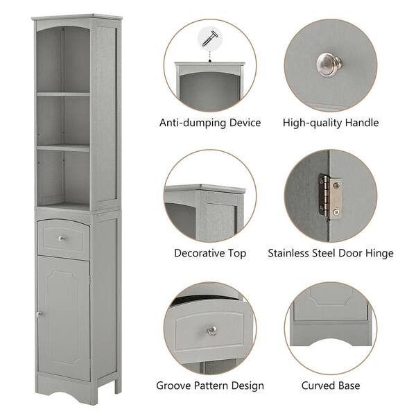 FZFHSJ Tall Bathroom Storage Cabinet,Linen Narrow Bathroom Cabinet with 3  Drawers,7-Tier Freestanding Cabinet for Living Room Bedroom Entryway Grey…