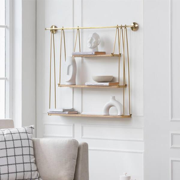 MH London Gold Wood Floating Shelf 37-in L x 6-in D (3 Decorative Shelves) | MH-ST-312