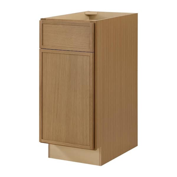 Leyton 15 in. W x 24 in. D x 34.5 in. H Ready to Assemble Plywood Slim Shaker Base Kitchen Cabinet in White Oak