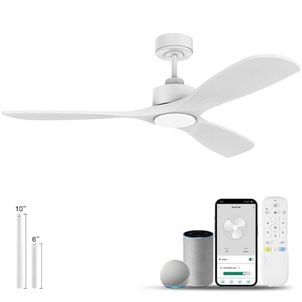 52 in. Modern Outdoor Indoor White Ceiling Fans with LED Lights Remote, Voice Control via WIFI Alexa App, Quiet DC Motor