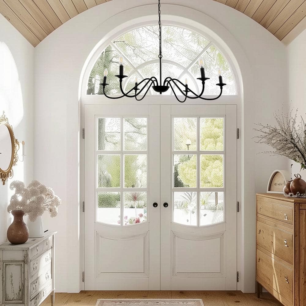Black Metal 6-Light Candle Style Chandelier
