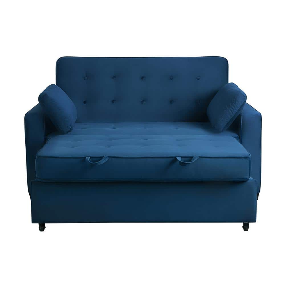 Navy Blue Tufted Microfiber Full Sleeper Loveseat