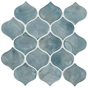 Blue Shimmer Arabesque Glossy Glass Patterned Look Wall Tile