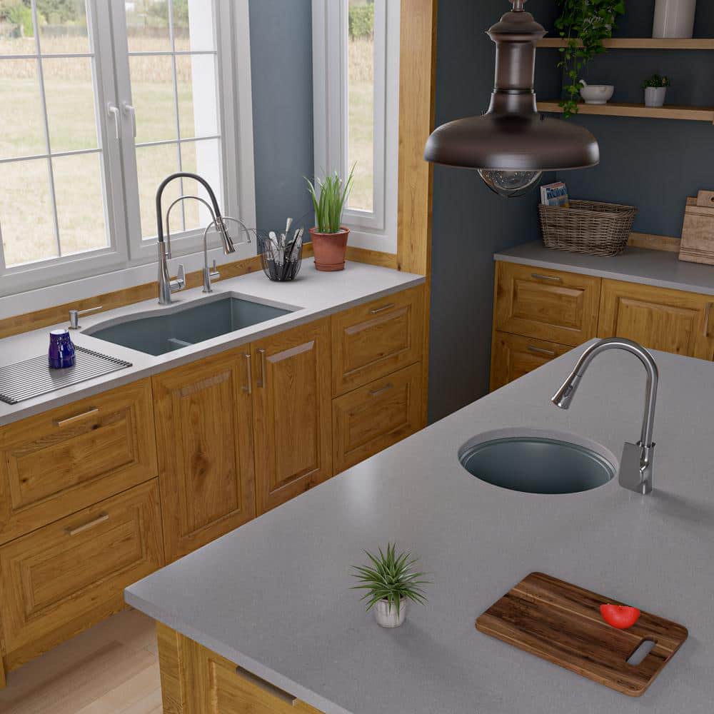 Titanium Gray Double Bowl Granite Composite Undermount Kitchen Sink