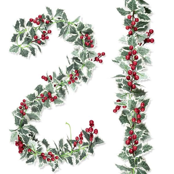 7.87 ft. Multi-Colored Artificial Garlands Xmas Berry Holly Leaves Garland Faux Greenery Garlands 2Pcs