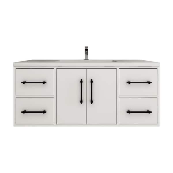 Victoria 47 in. W x 20 in. D x 22 in. H Single Sink Floating Bath Vanity in Gloss White with White Acrylic Top