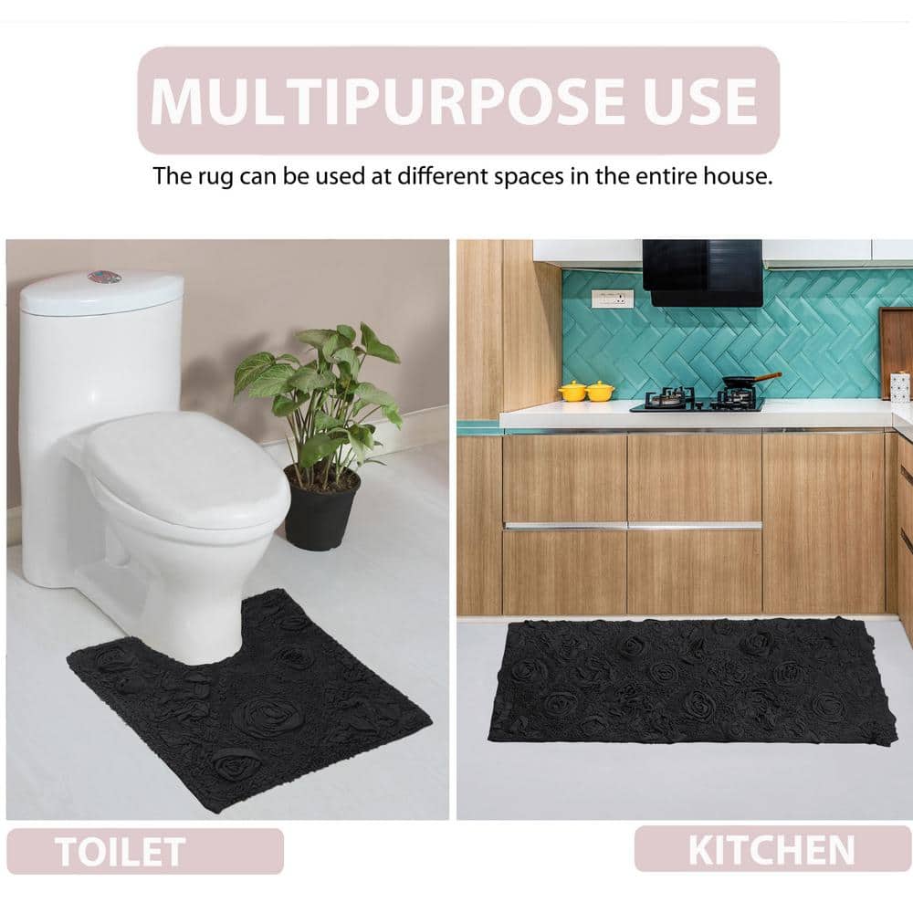 Modesto Black Cotton Tufted 3-Piece Bath Rug Set