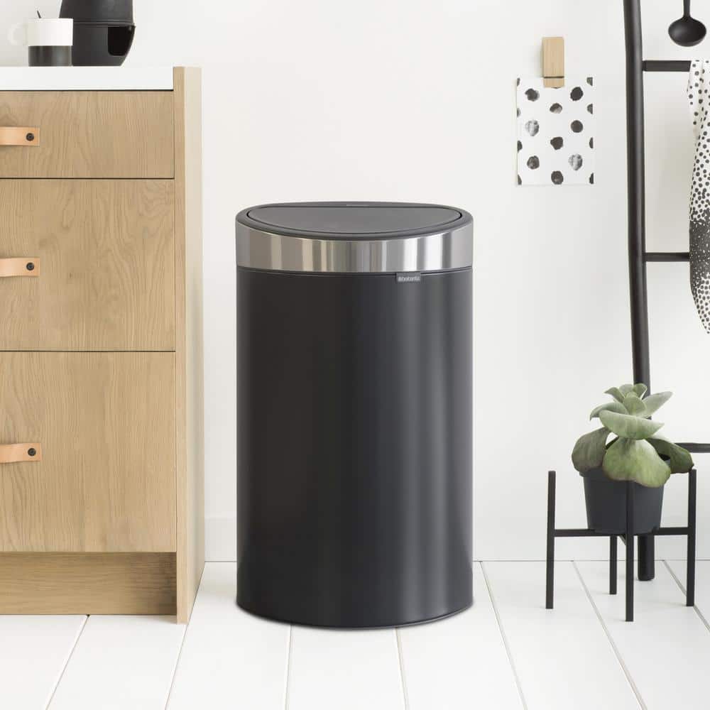 Matte Black and Stainless Steel 10.6 Gallon Touch Bar Trash Can
