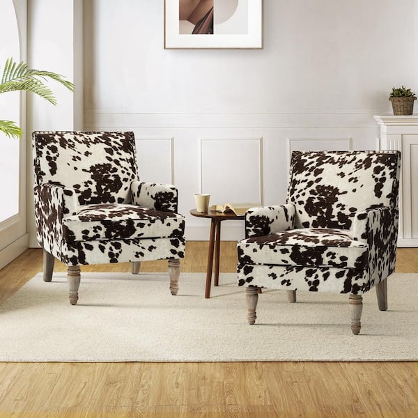 JAYDEN CREATION Cahokia Classic Brown Polyester Upholstery Accent Chair with Nailhead Trim and Tapered Solid Wood Legs (Set of 2)