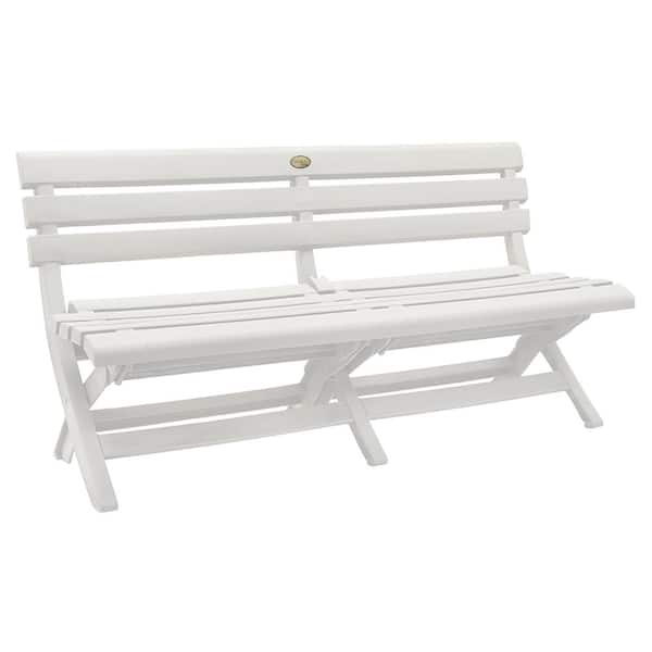 Grosfillex Westport Commercial Folding 3-Person Resin Bench in White