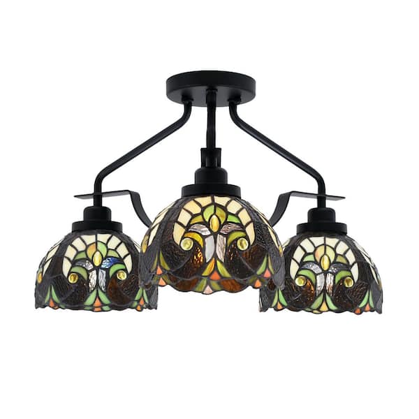 Zara 17.5 in. 3-Light Brushed Nickel Semi-Flush with 7 in