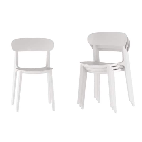 Dover White with Curved Backrests Plastic Indoor-Outdoor Stacking Patio Chairs in White Set of 4