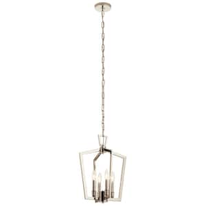 Abbotswell 19 in. 4-Light Polished Nickel Traditional Candle Kitchen Pendant Hanging Light