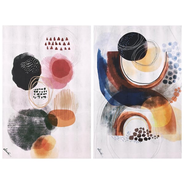 Colorful Harmony I and II Abstract Rendered on Silver Shagreen Wrapped Canvas Unframed Wall Art Set, 60 in. x 80 in.